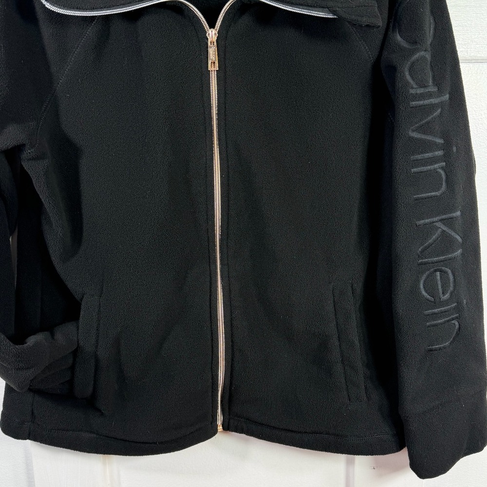 Calvin Klein Performance Black Fleece Zip‎ Up Jacket Logo Sleeve Women PL PG